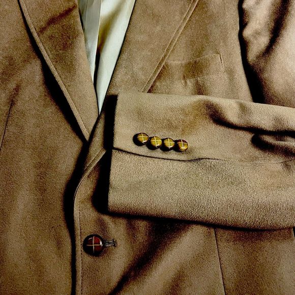 The Gallery By Hagger Vintage Caramel Suede Size 38 Coat Patch Pockets Vented - Picture 4 of 10